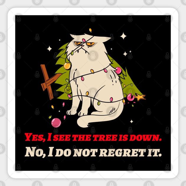 Funny Cat vs Christmas Tree Magnet by Stylecombinator